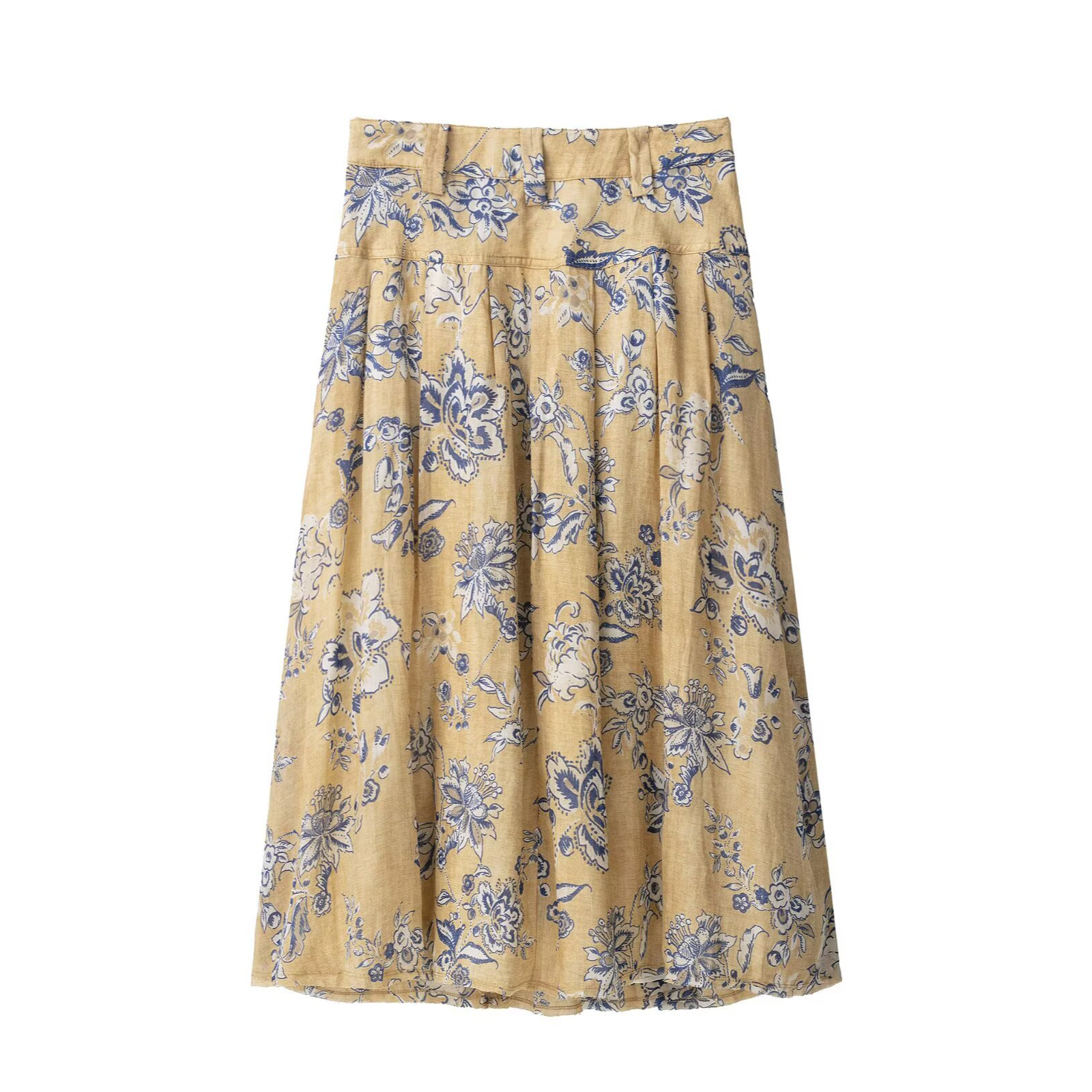 Linen Floral Print Midi Skirt KUN-00024