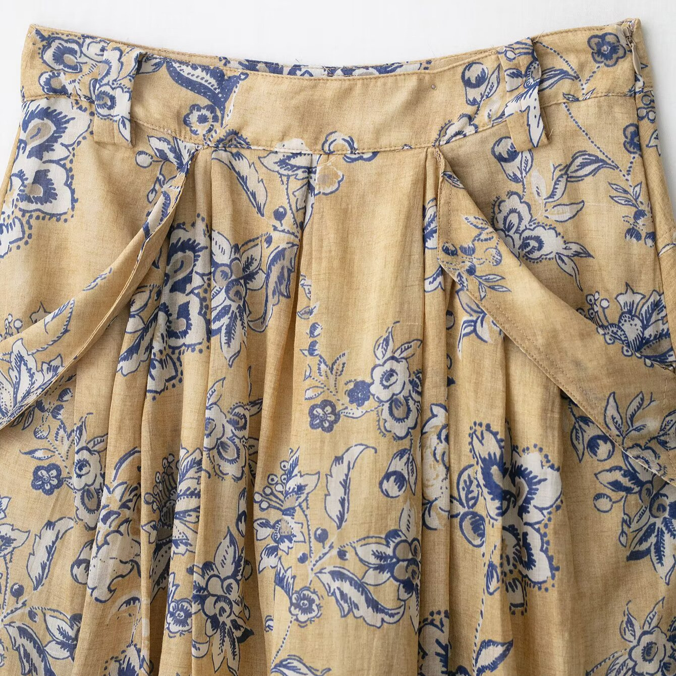 Linen Floral Print Midi Skirt KUN-00024