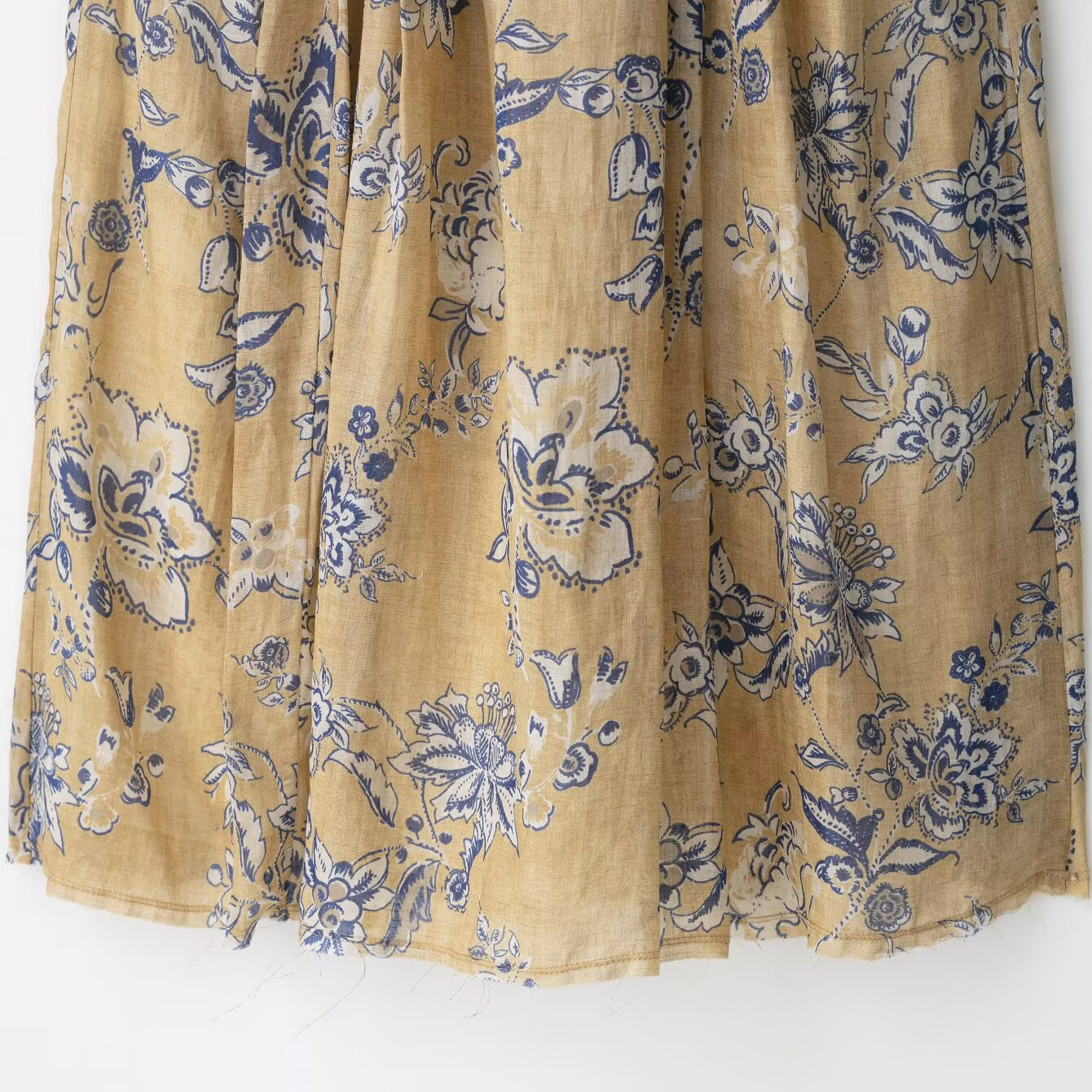 Linen Floral Print Midi Skirt KUN-00024