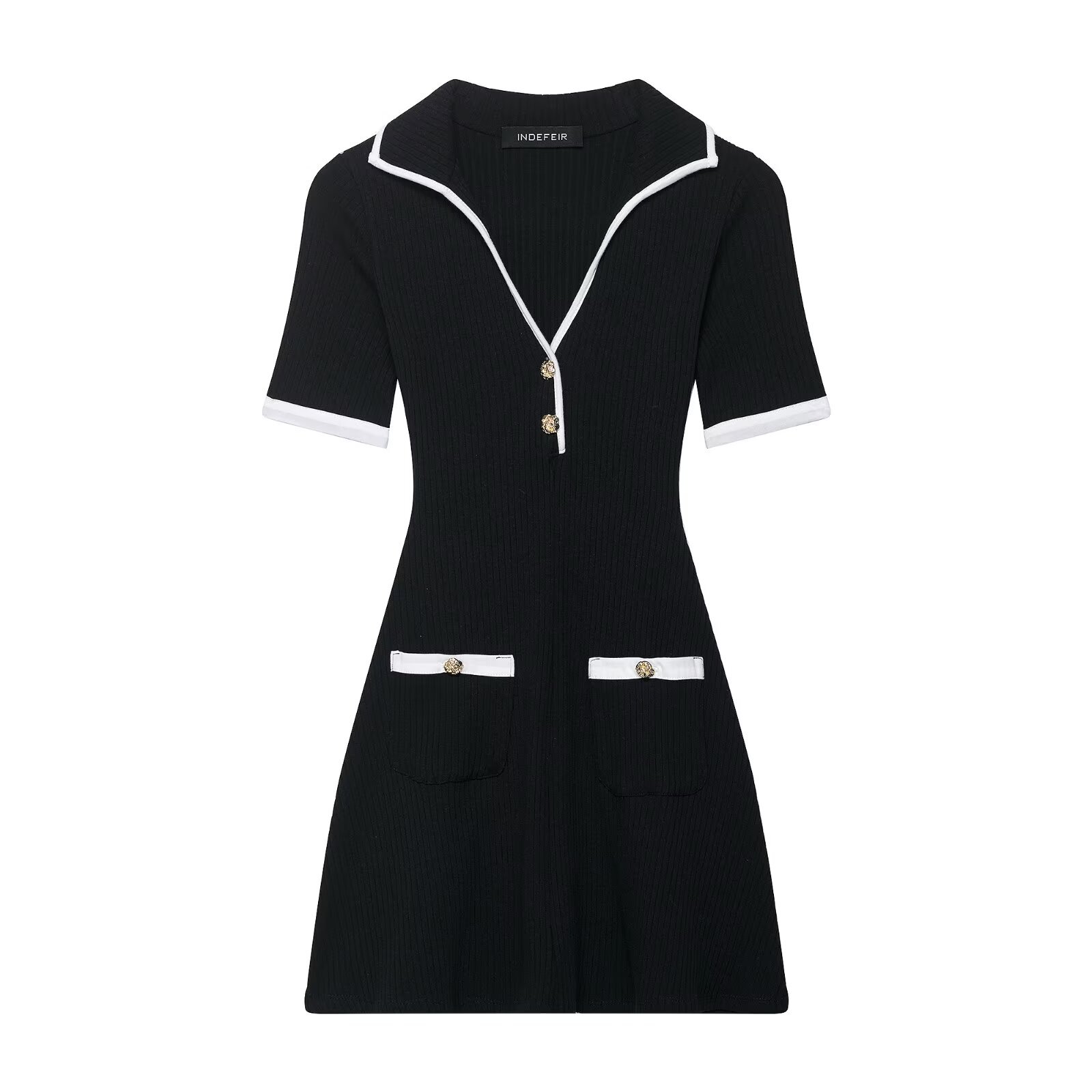 Ribbed Knit Dress with Metal Button Detail KUN-00133