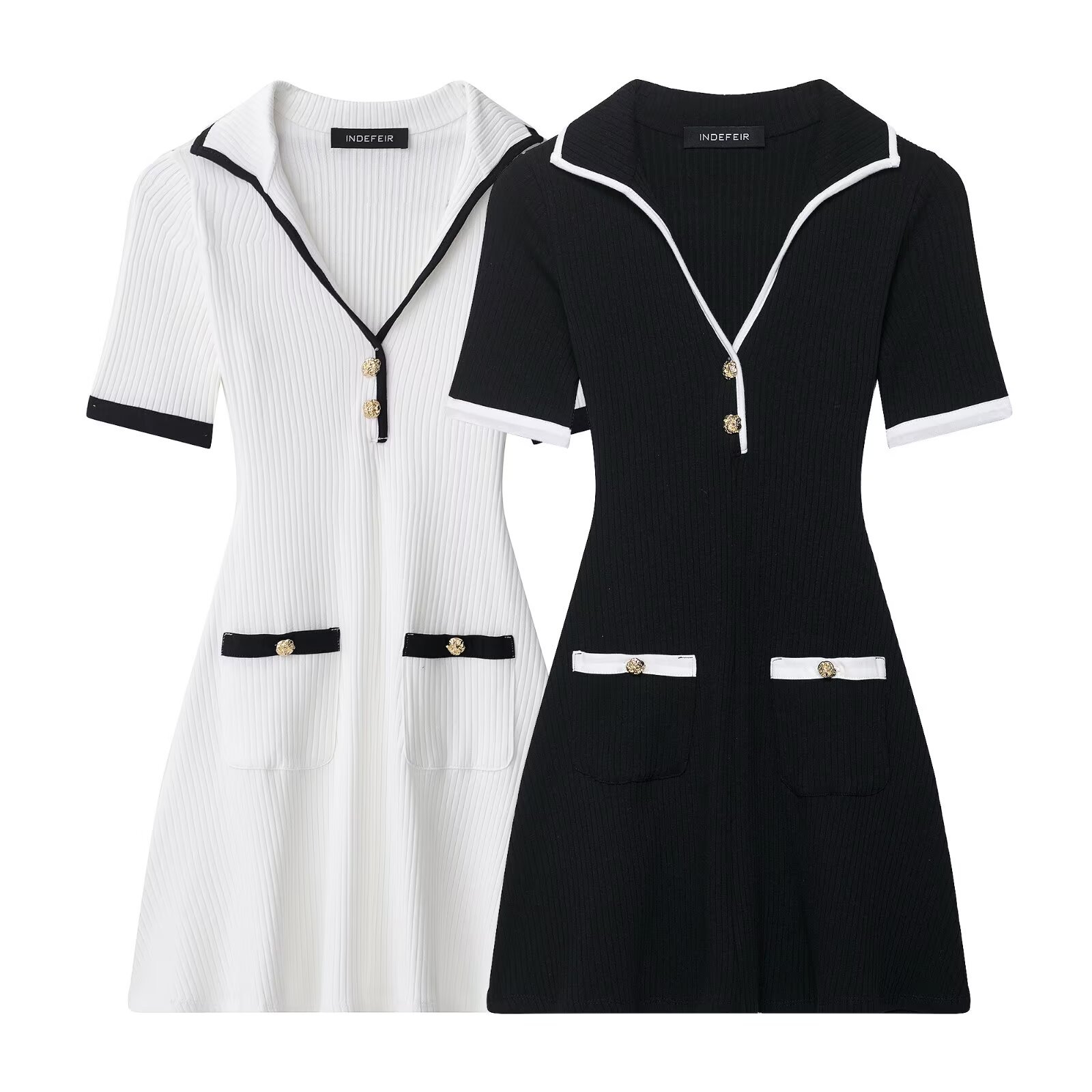 Ribbed Knit Dress with Metal Button Detail KUN-00133