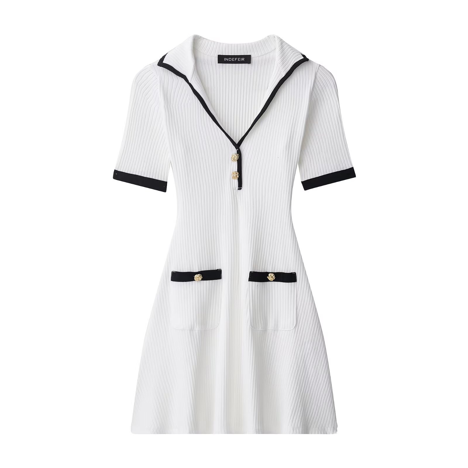 Ribbed Knit Dress with Metal Button Detail KUN-00133