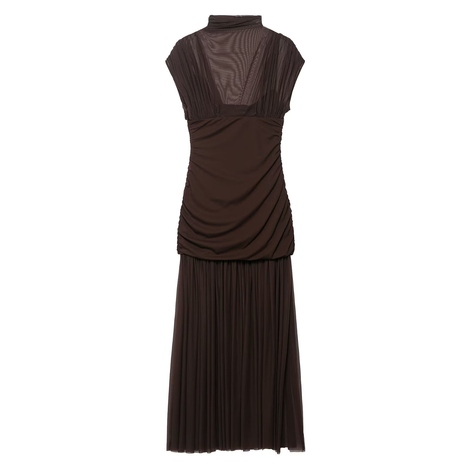 Silk Mesh Panel Dress - Versatile European Style KUN-00159