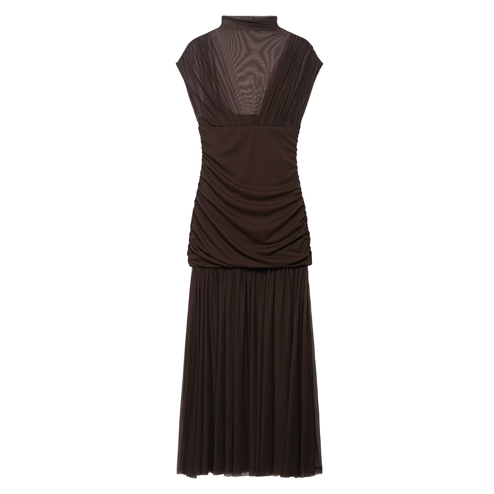 Silk Mesh Panel Dress - Versatile European Style KUN-00159