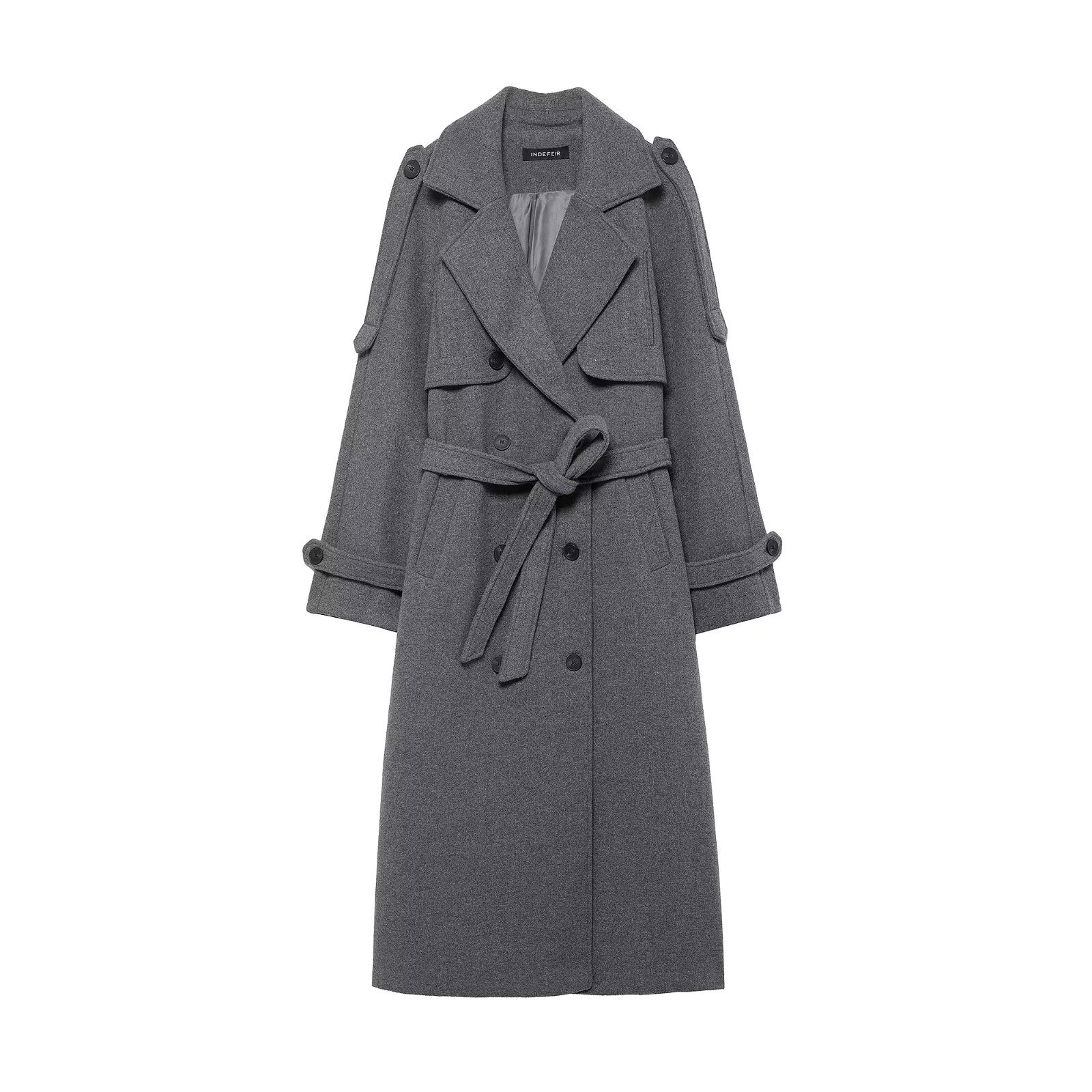 Women's Trench Coat with Belt - Double Breasted Fashion Overcoat KUN-00055