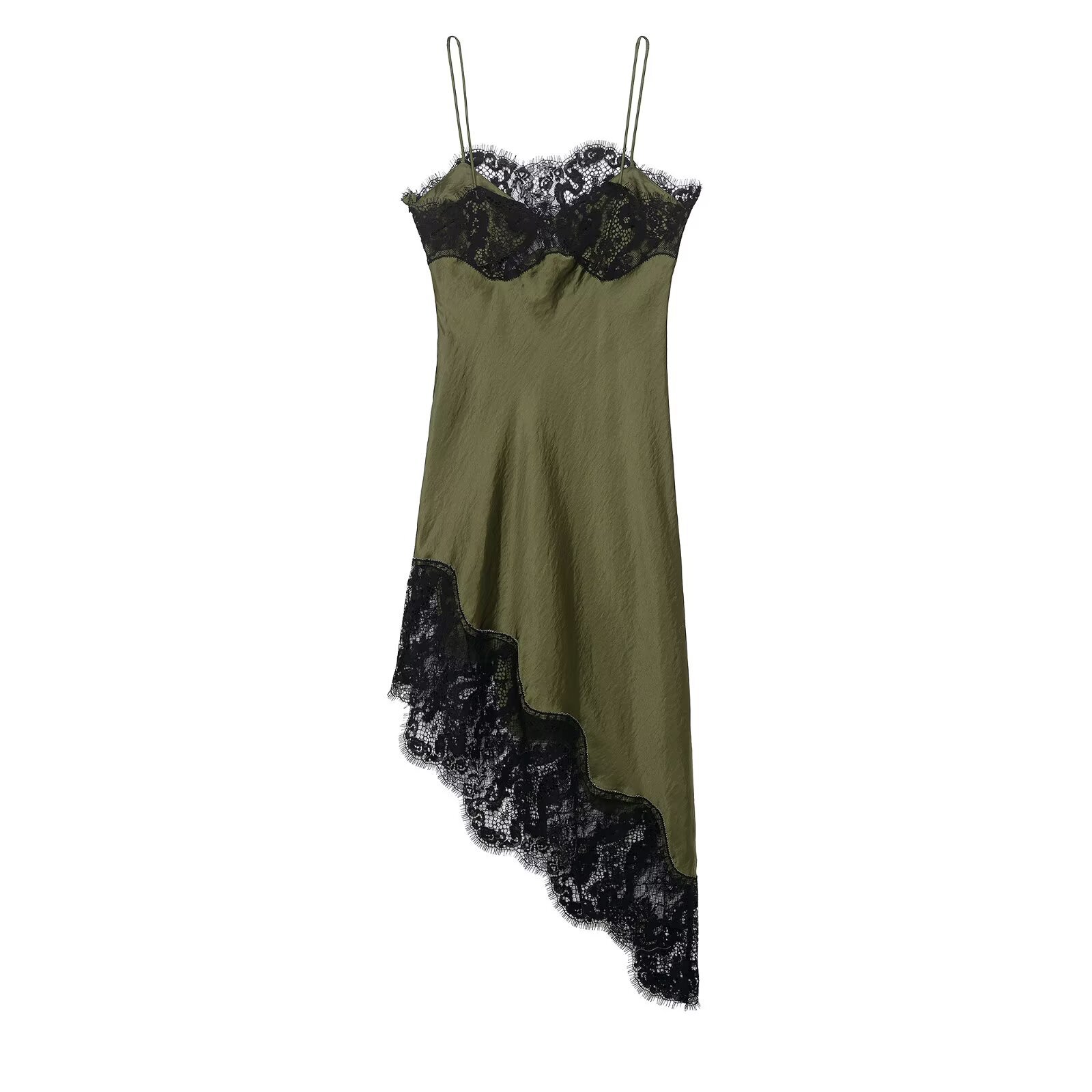 Lace Satin Dress - Asymmetrical Elegant Women's KUN-00116