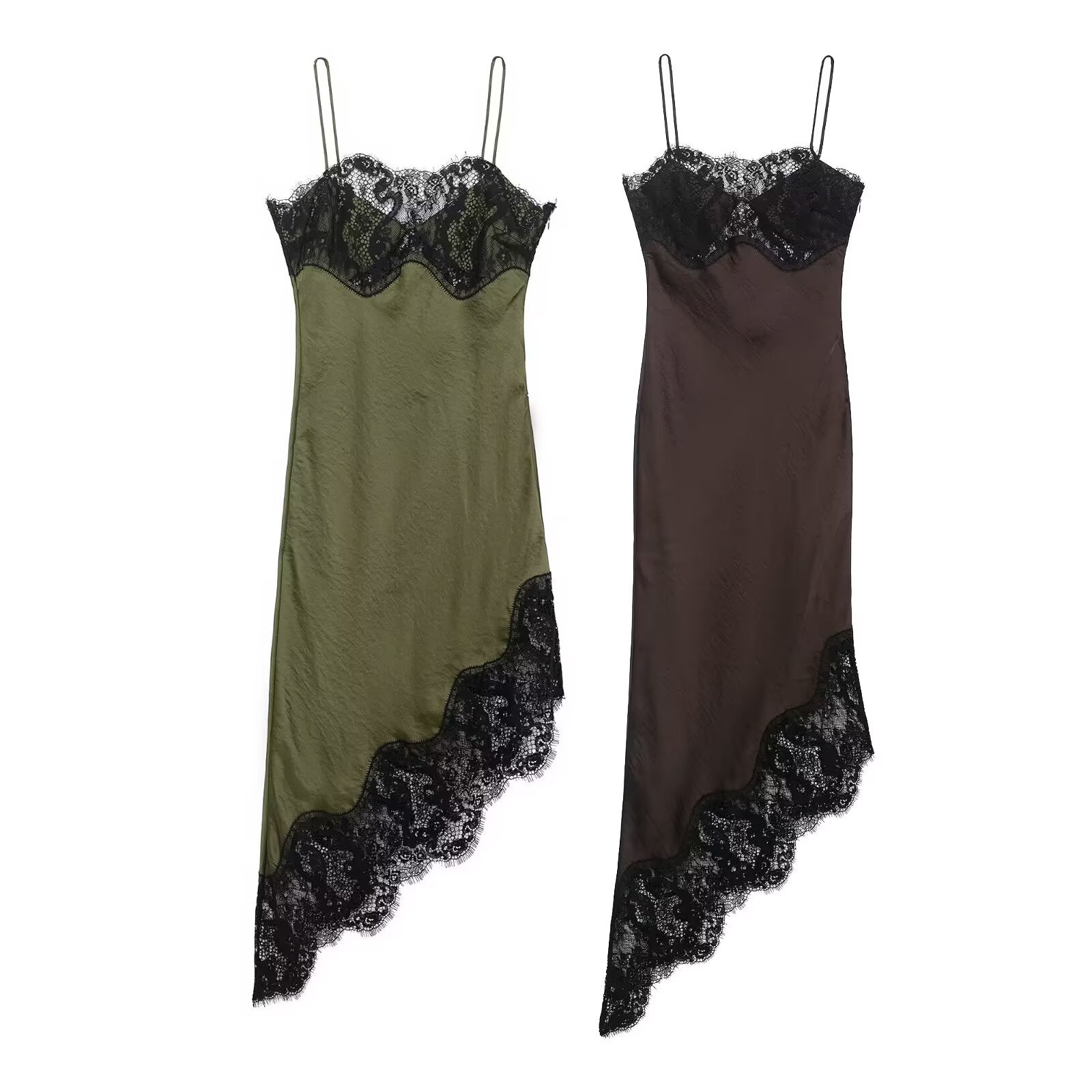 Lace Satin Dress - Asymmetrical Elegant Women's KUN-00116