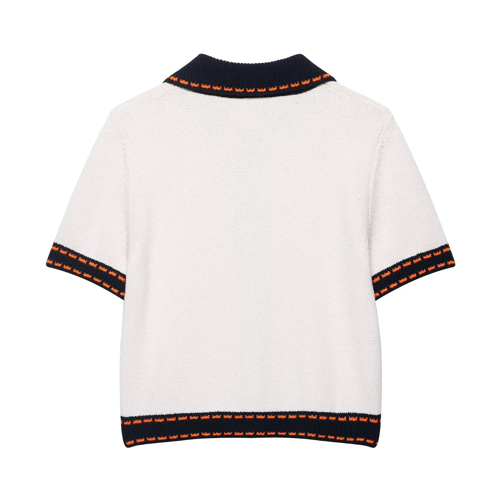 Knit Cardigan - Women's Short Sleeve Topstitched Knitwear KUN-00097