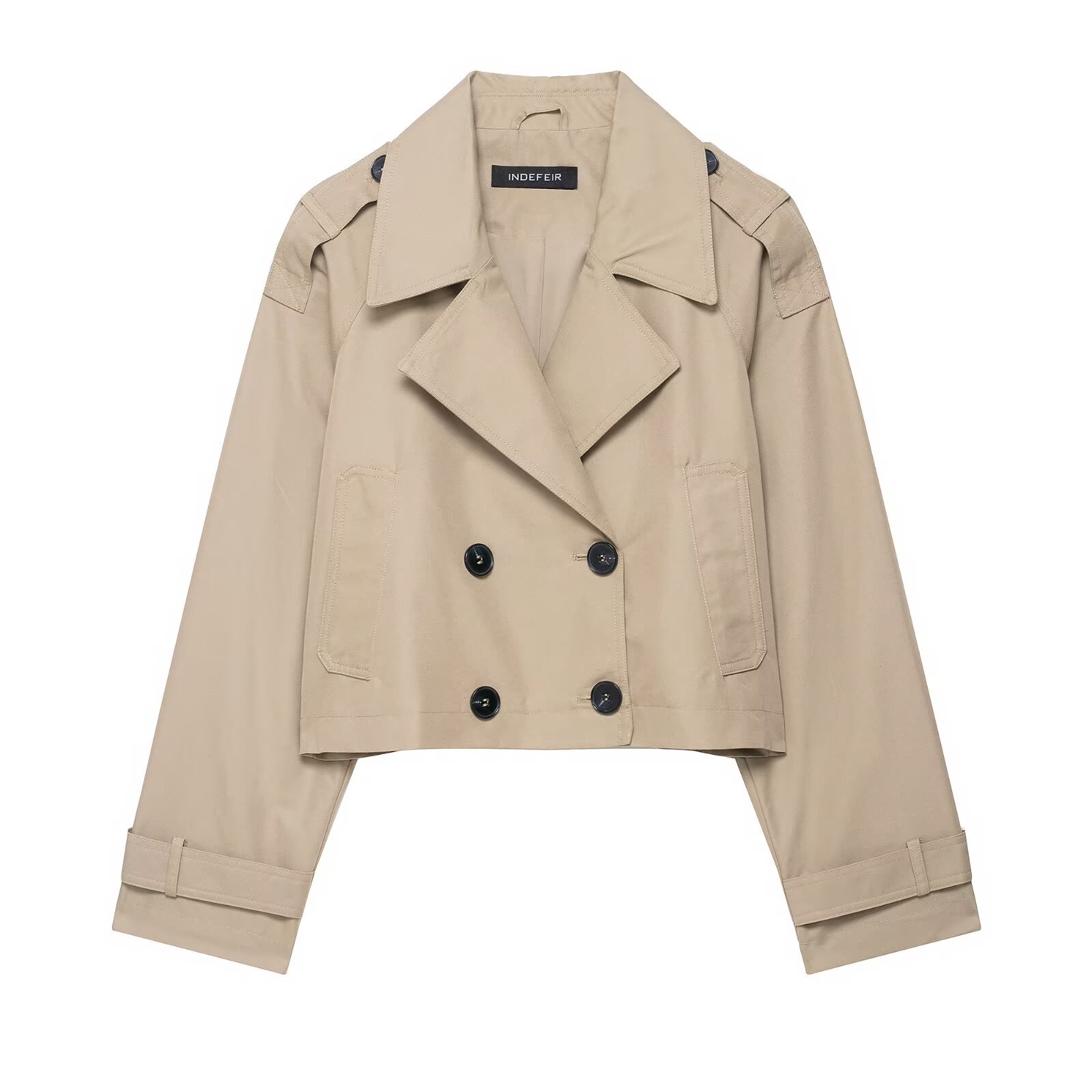 Women's Trench Coat Double Breasted Short Fashion Casual Jacket KUN-00076