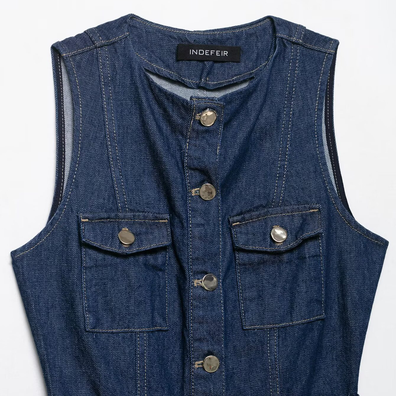 Denim Belted Dress - Women's European Style KUN-00157