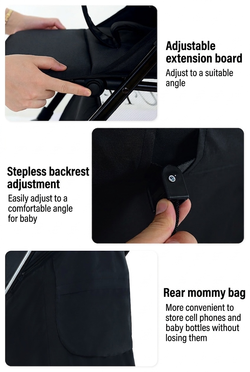 Hochformat-Kinderwagen mit Babywanne - Abnehmbares Verdeck