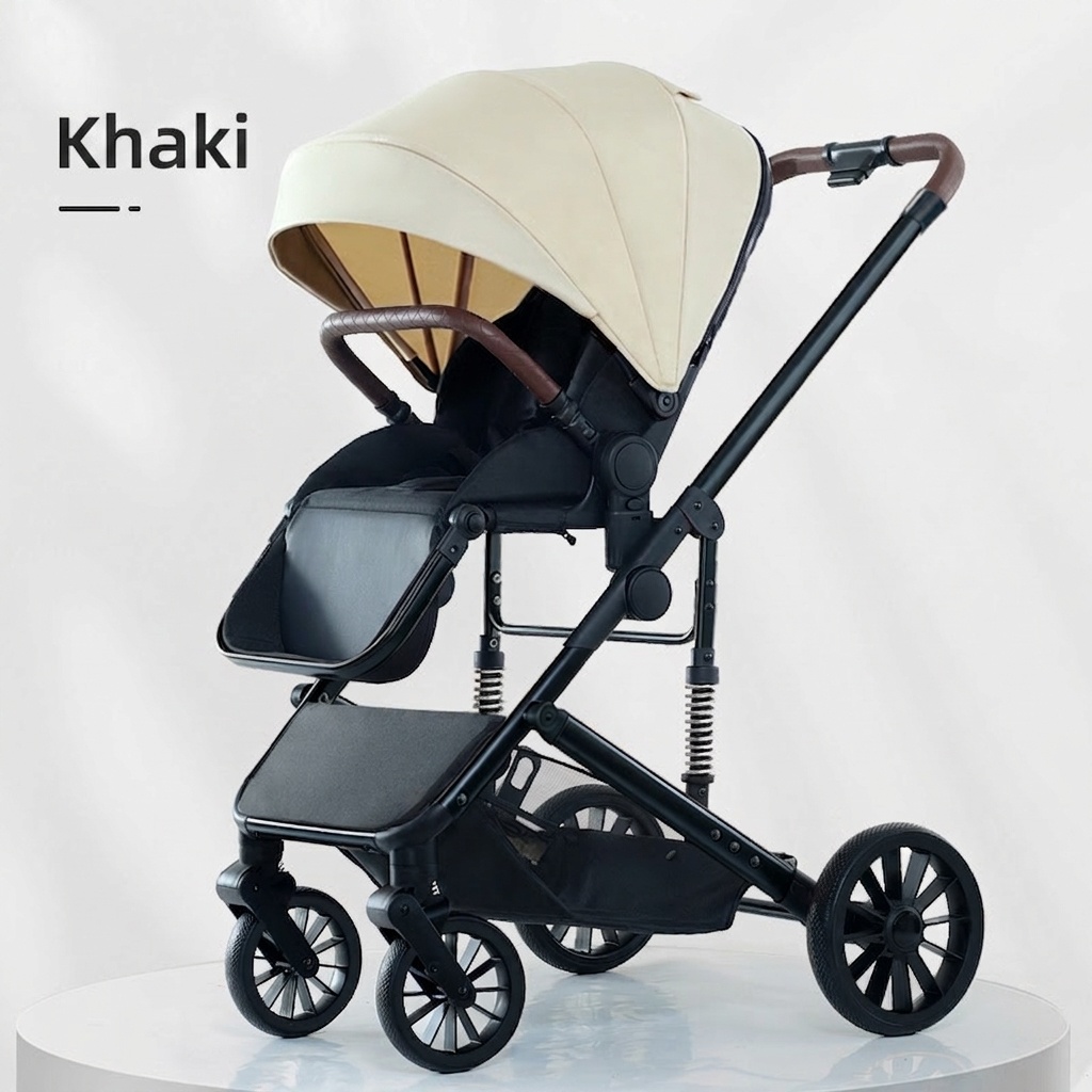 Kinderwagen mit Liegefunktion und großem Verdeck – 4-Rad-PU-Federung