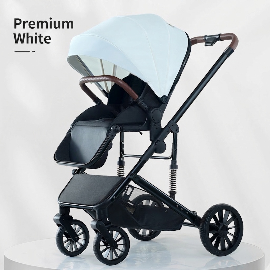 Kinderwagen mit Liegefunktion und großem Verdeck – 4-Rad-PU-Federung