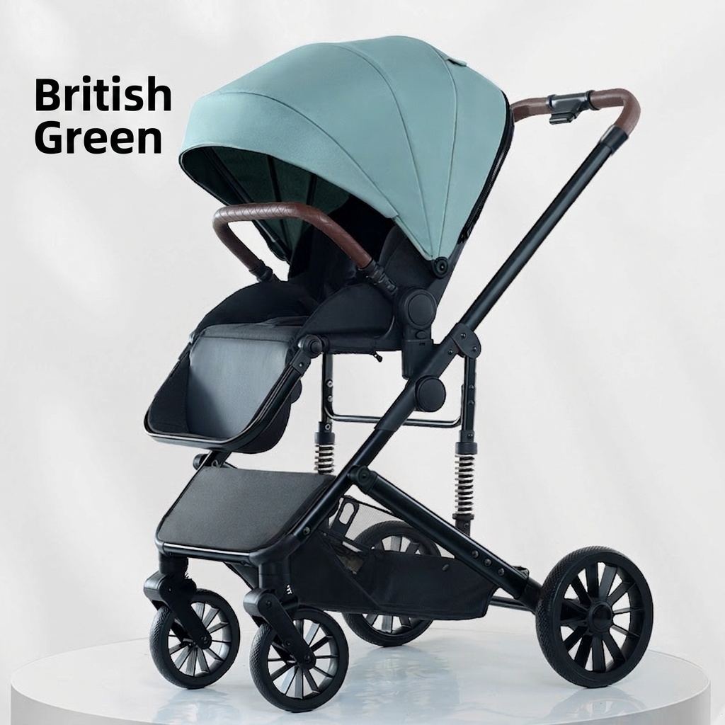 Kinderwagen mit Liegefunktion und großem Verdeck – 4-Rad-PU-Federung