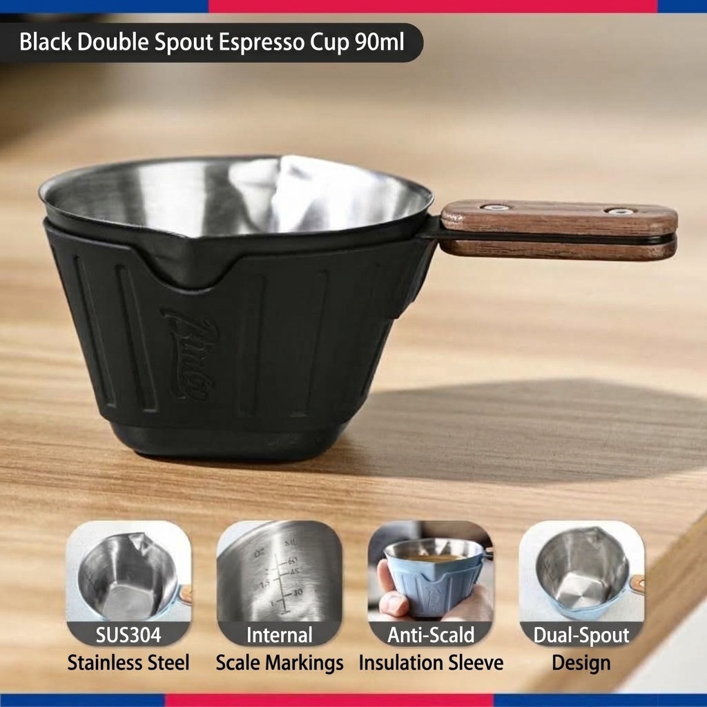 BinCoo Espresso Shot Glass with Silicone Sleeve & Wood Handle
