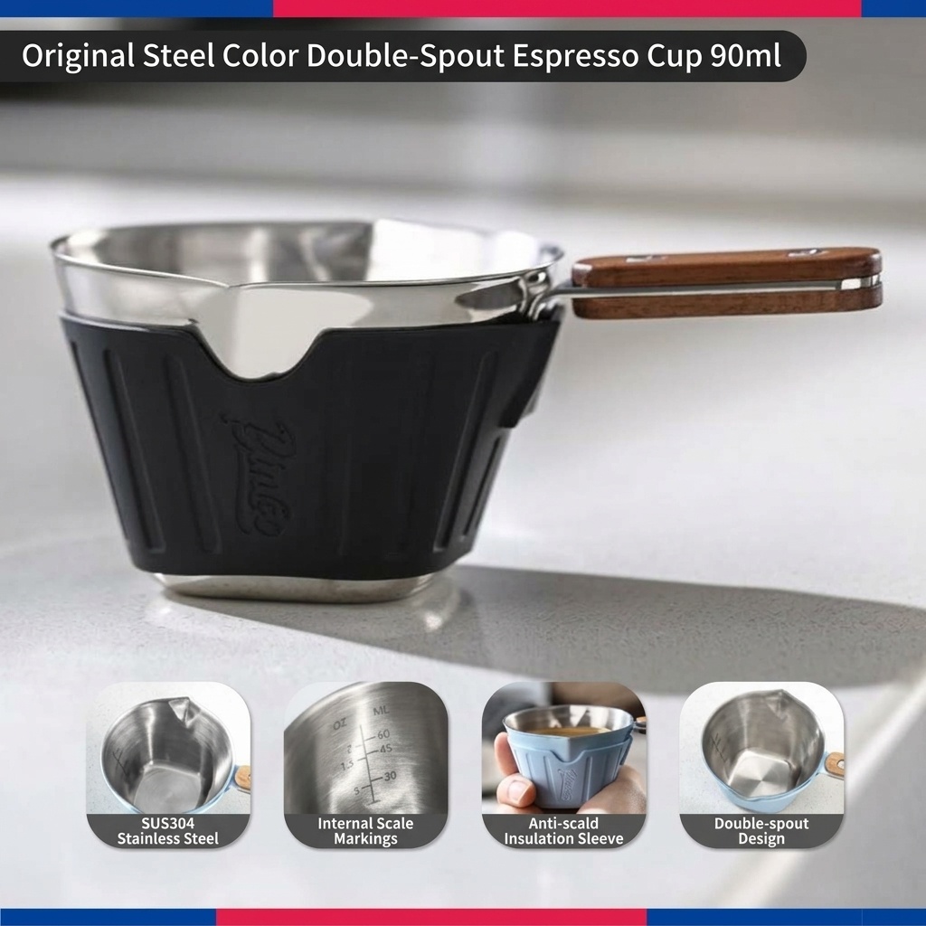 BinCoo Espresso Shot Glass with Silicone Sleeve & Wood Handle