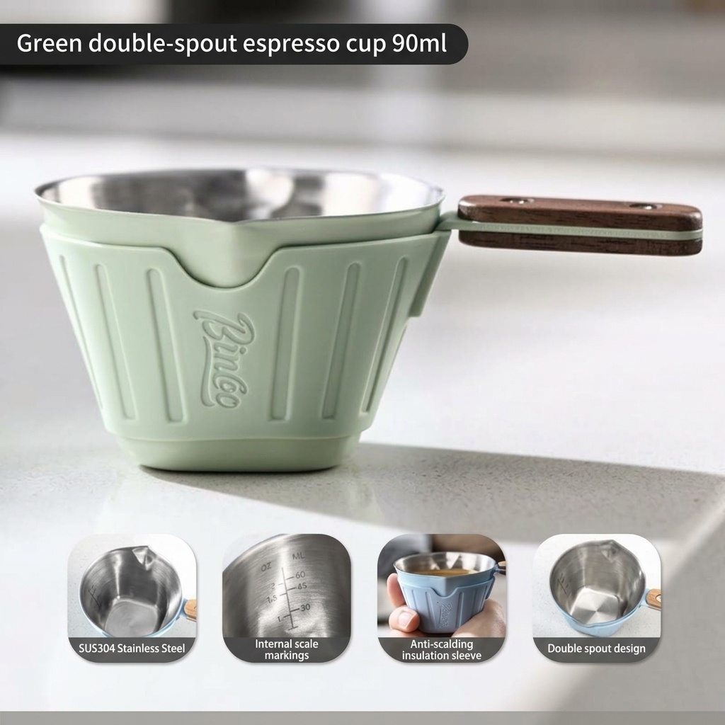 BinCoo Espresso Shot Glass with Silicone Sleeve & Wood Handle