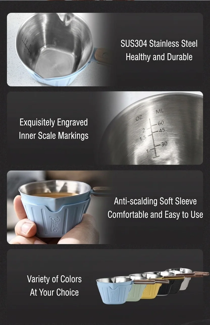 BinCoo Espresso Shot Glass with Silicone Sleeve & Wood Handle