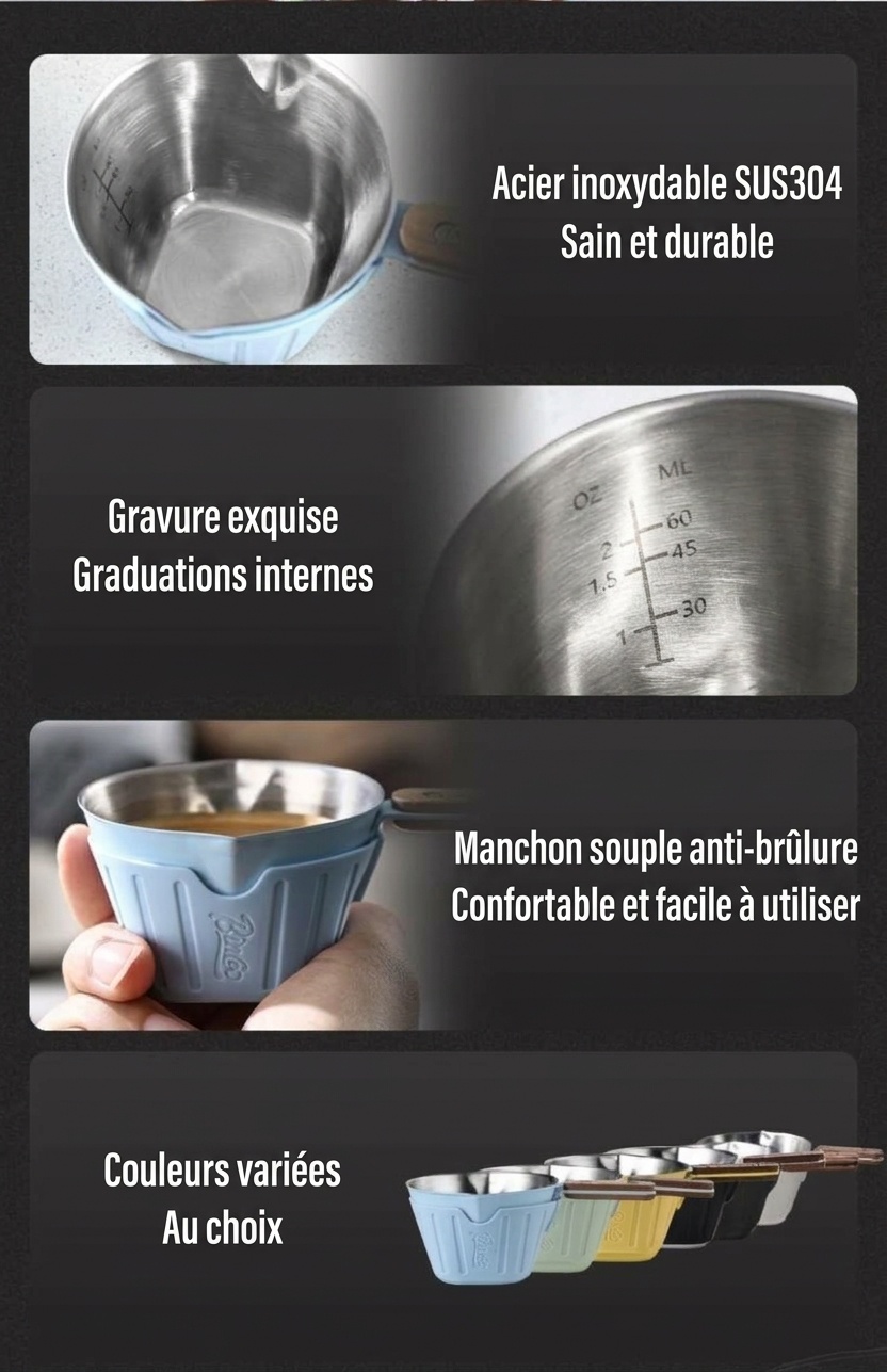 Verre à expresso BinCoo avec manchon en silicone et poignée en bois