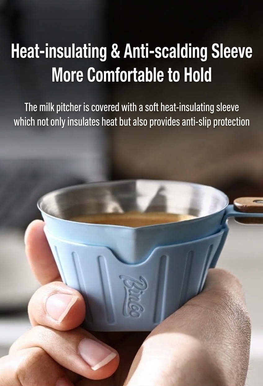 BinCoo Espresso Shot Glass with Silicone Sleeve & Wood Handle