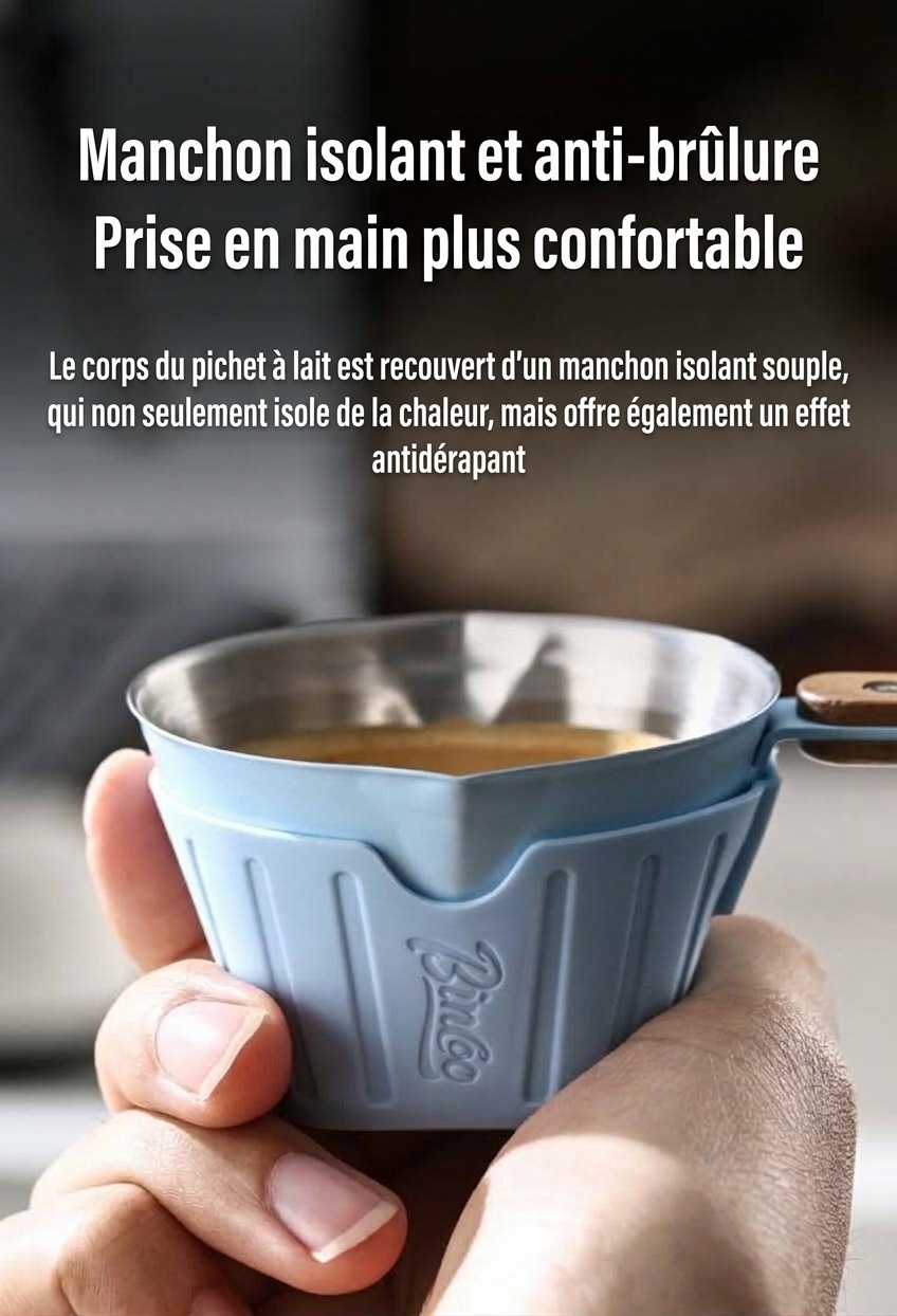 Verre à expresso BinCoo avec manchon en silicone et poignée en bois