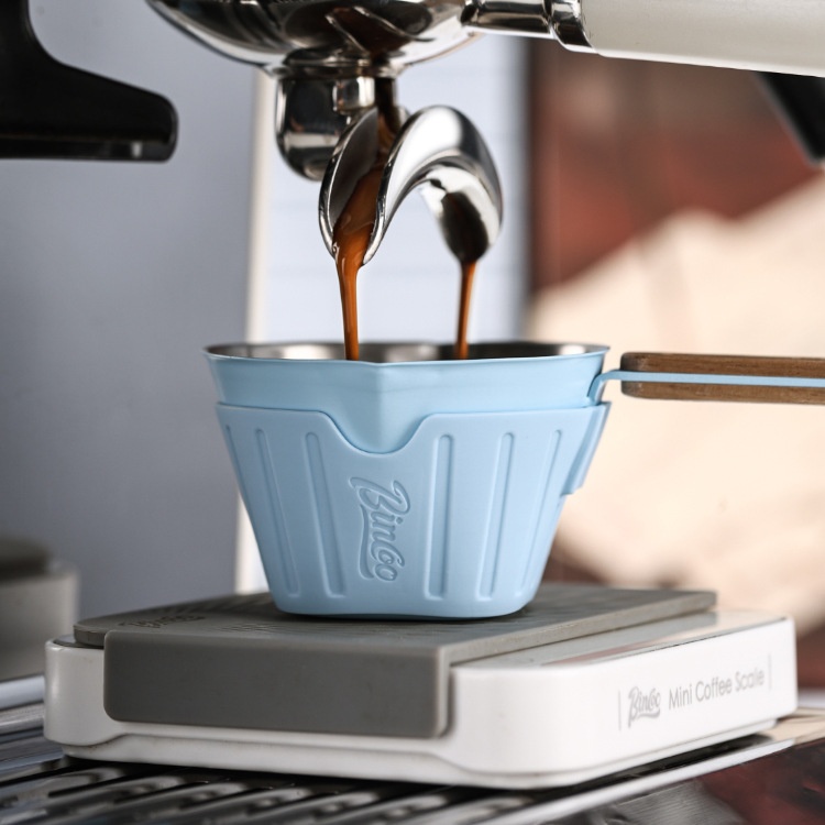 BinCoo Espresso Shot Glass with Silicone Sleeve & Wood Handle