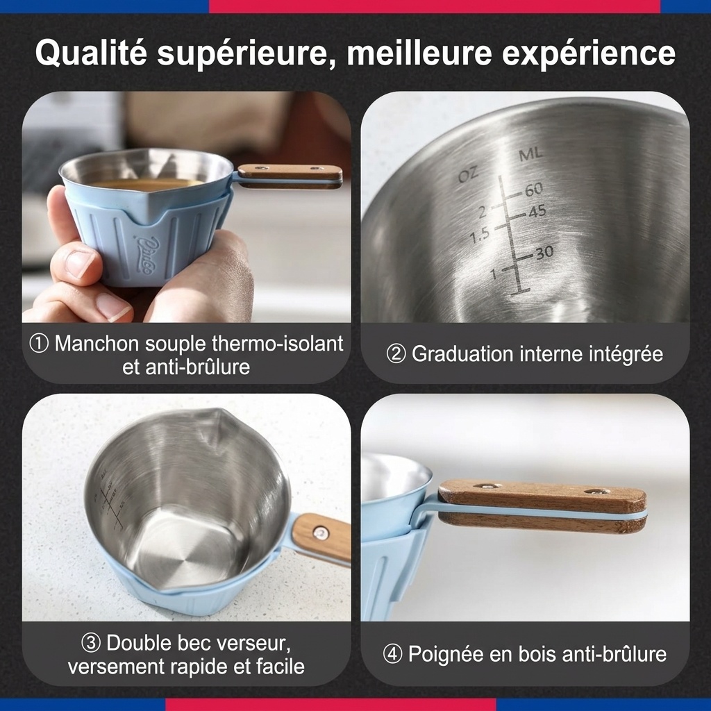 Verre à expresso BinCoo avec manchon en silicone et poignée en bois
