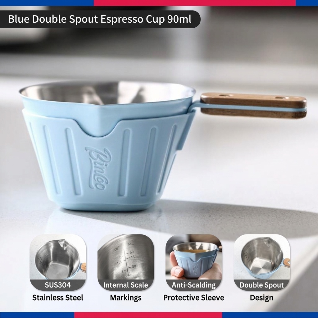 BinCoo Espresso Shot Glass with Silicone Sleeve & Wood Handle