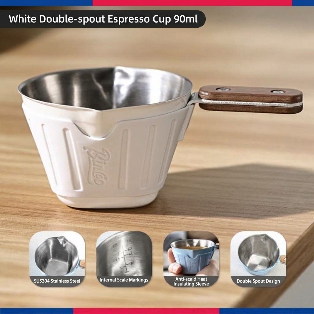 BinCoo Espresso Shot Glass with Silicone Sleeve & Wood Handle