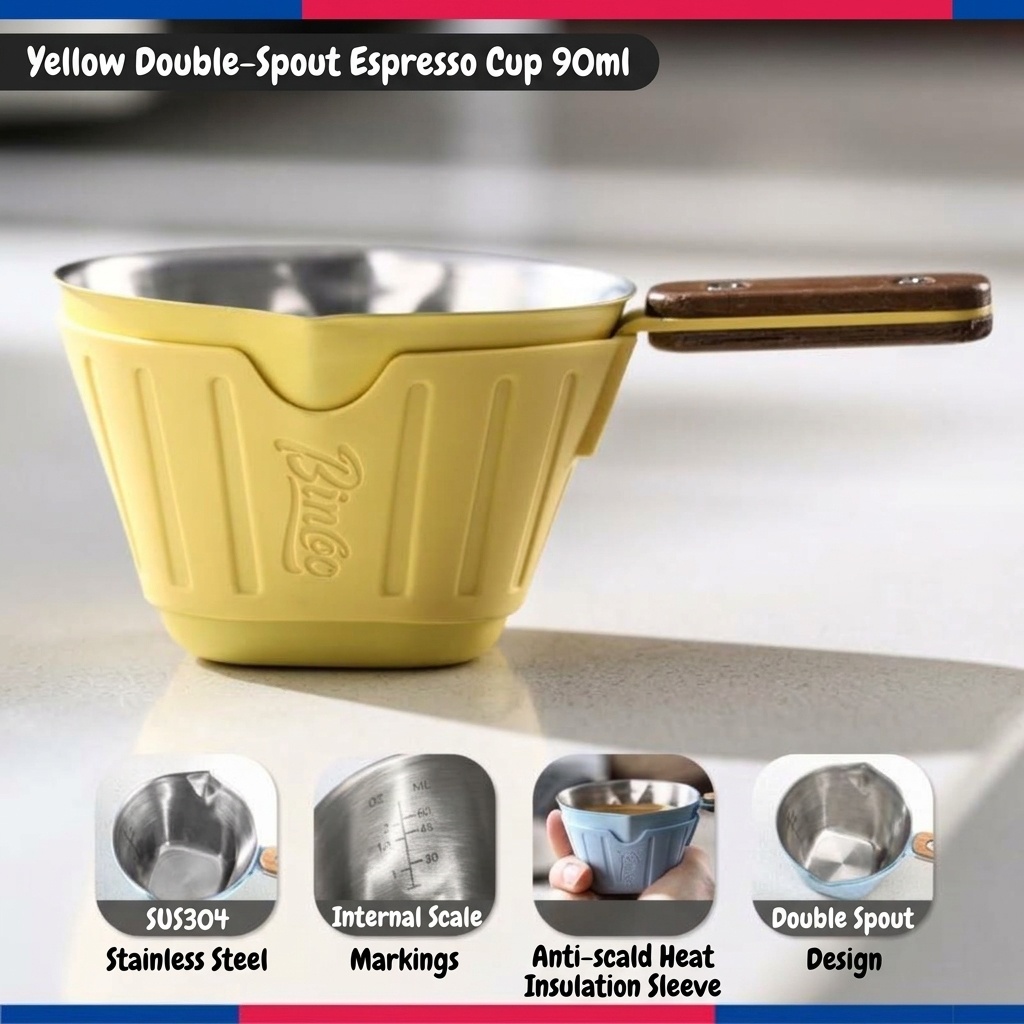BinCoo Espresso Shot Glass with Silicone Sleeve & Wood Handle