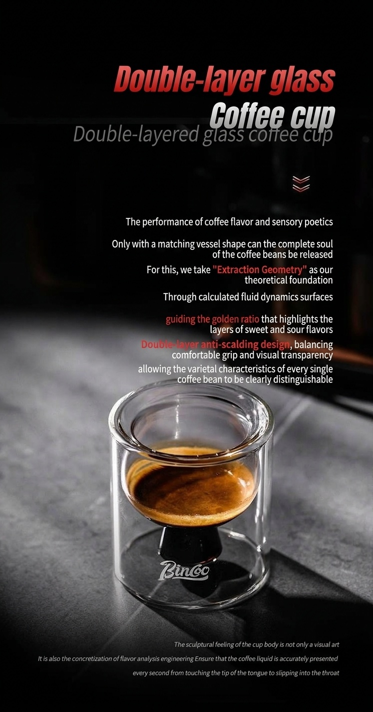 Bincoo Double Wall Glass Coffee Cup - Espresso & Tea Mug