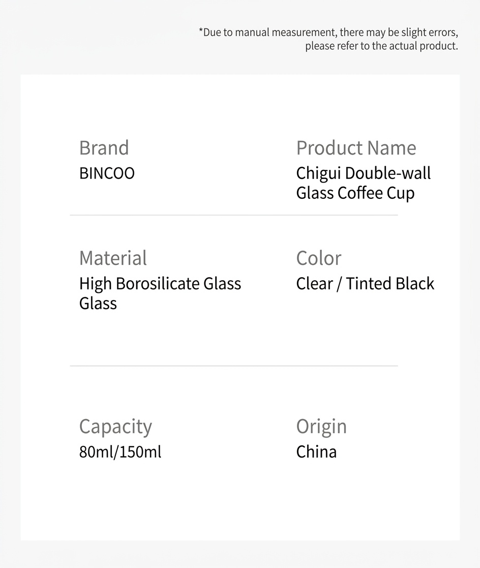 Bincoo Double Wall Glass Coffee Cup - Espresso & Tea Mug