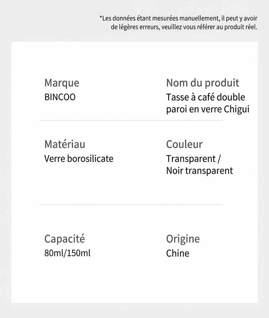 Tasse à café Bincoo à double paroi en verre - Mug expresso et thé