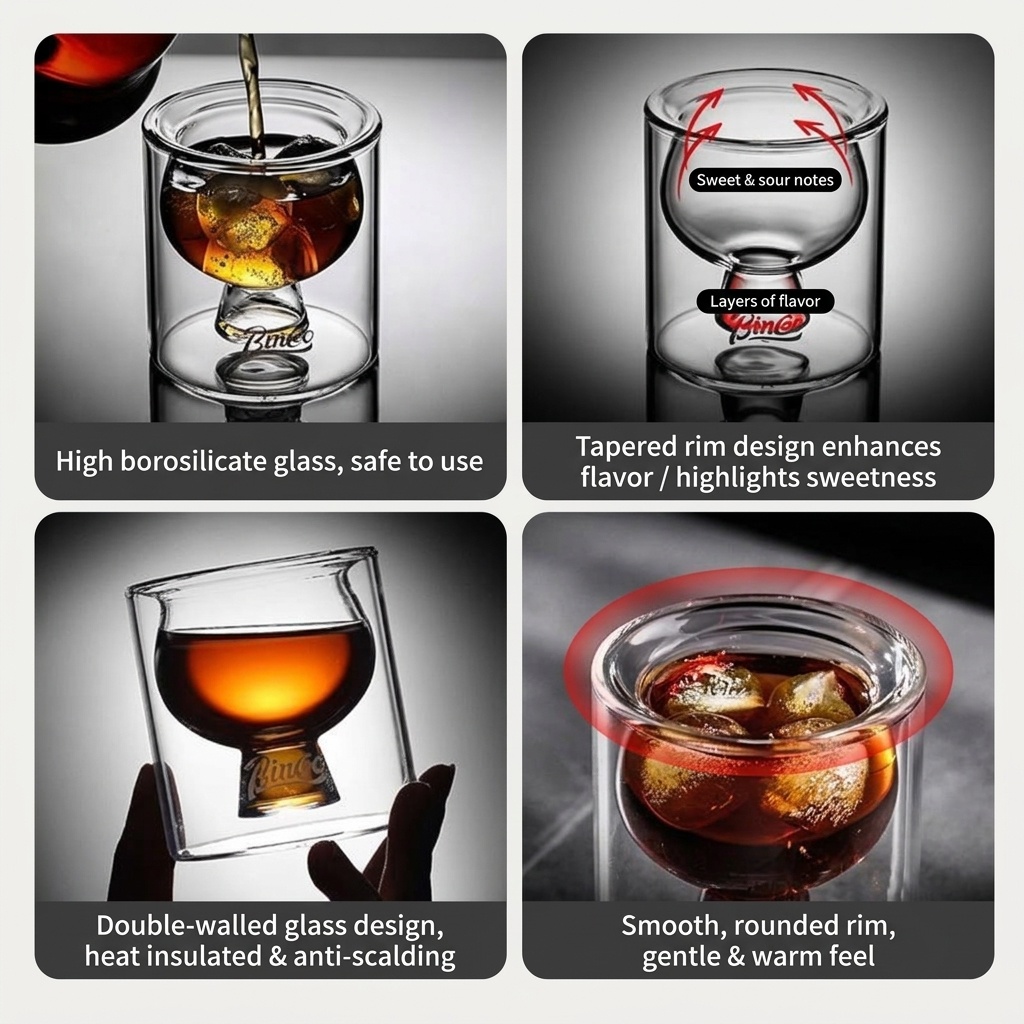 Bincoo Double Wall Glass Coffee Cup - Espresso & Tea Mug