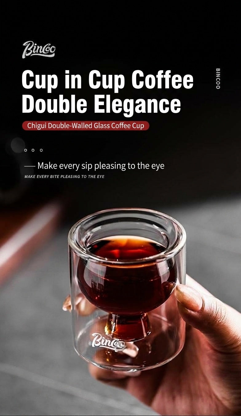 Bincoo Double Wall Glass Coffee Cup - Espresso & Tea Mug