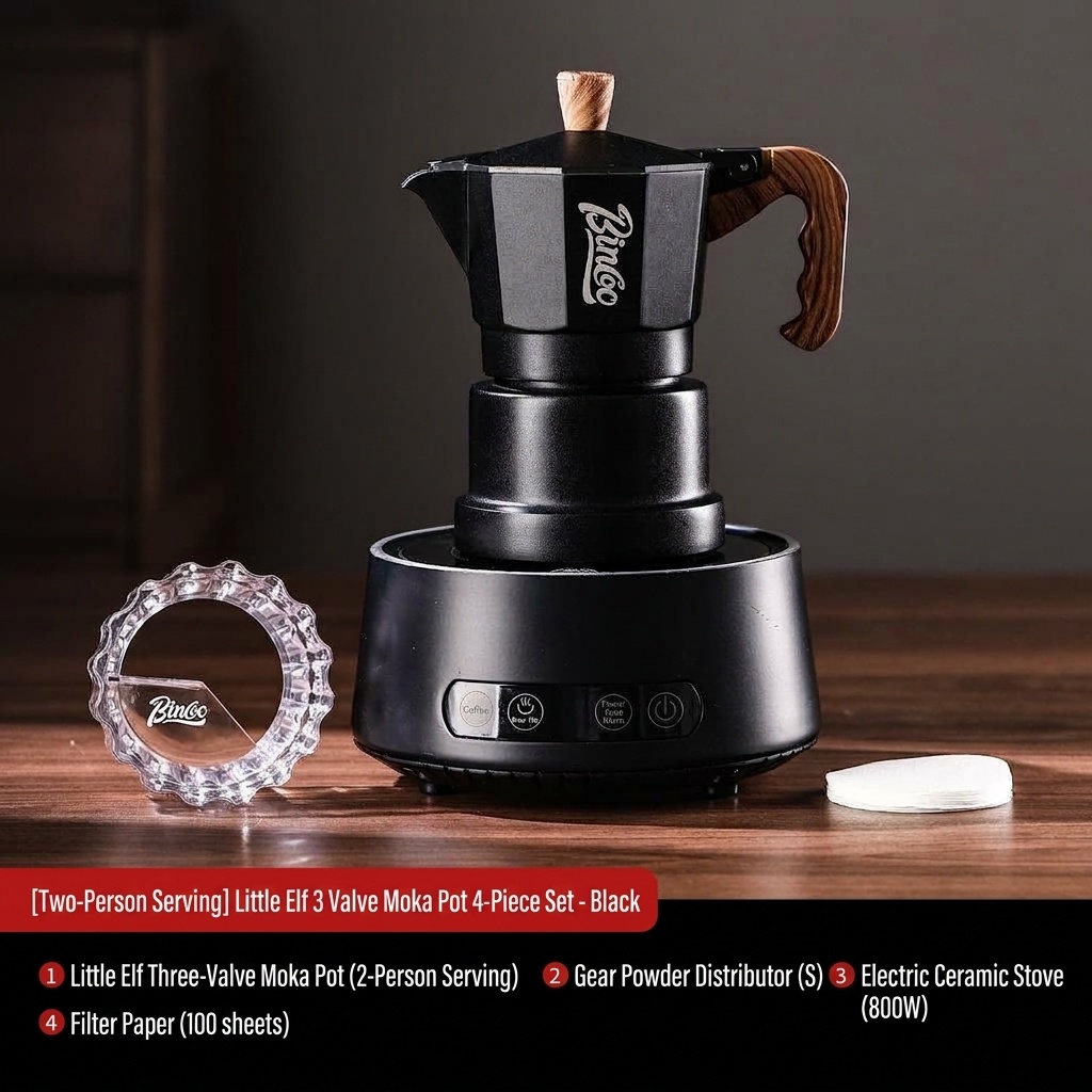BinCo 3-Valve Moka Pot Espresso Maker - Black, White & Pink