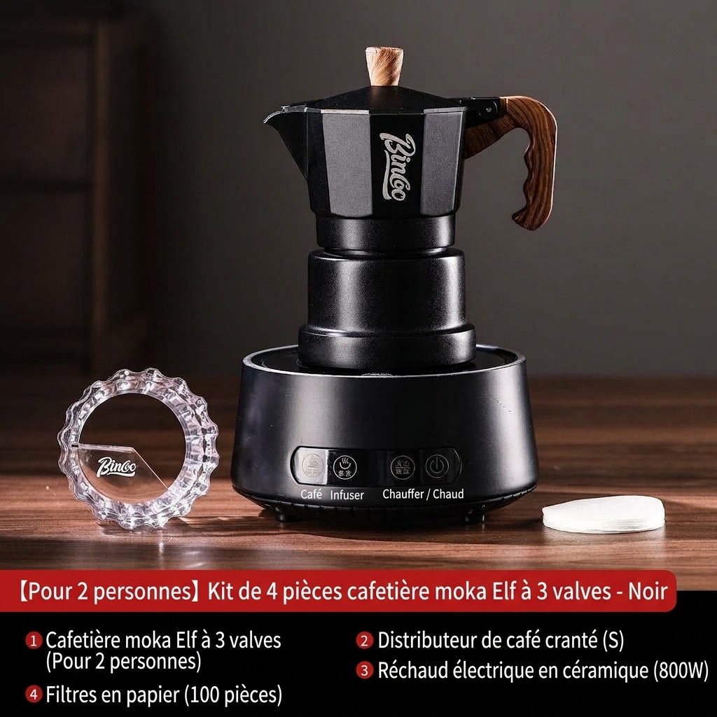 Cafetière italienne BinCo à 3 soupapes - Noir, blanc et rose