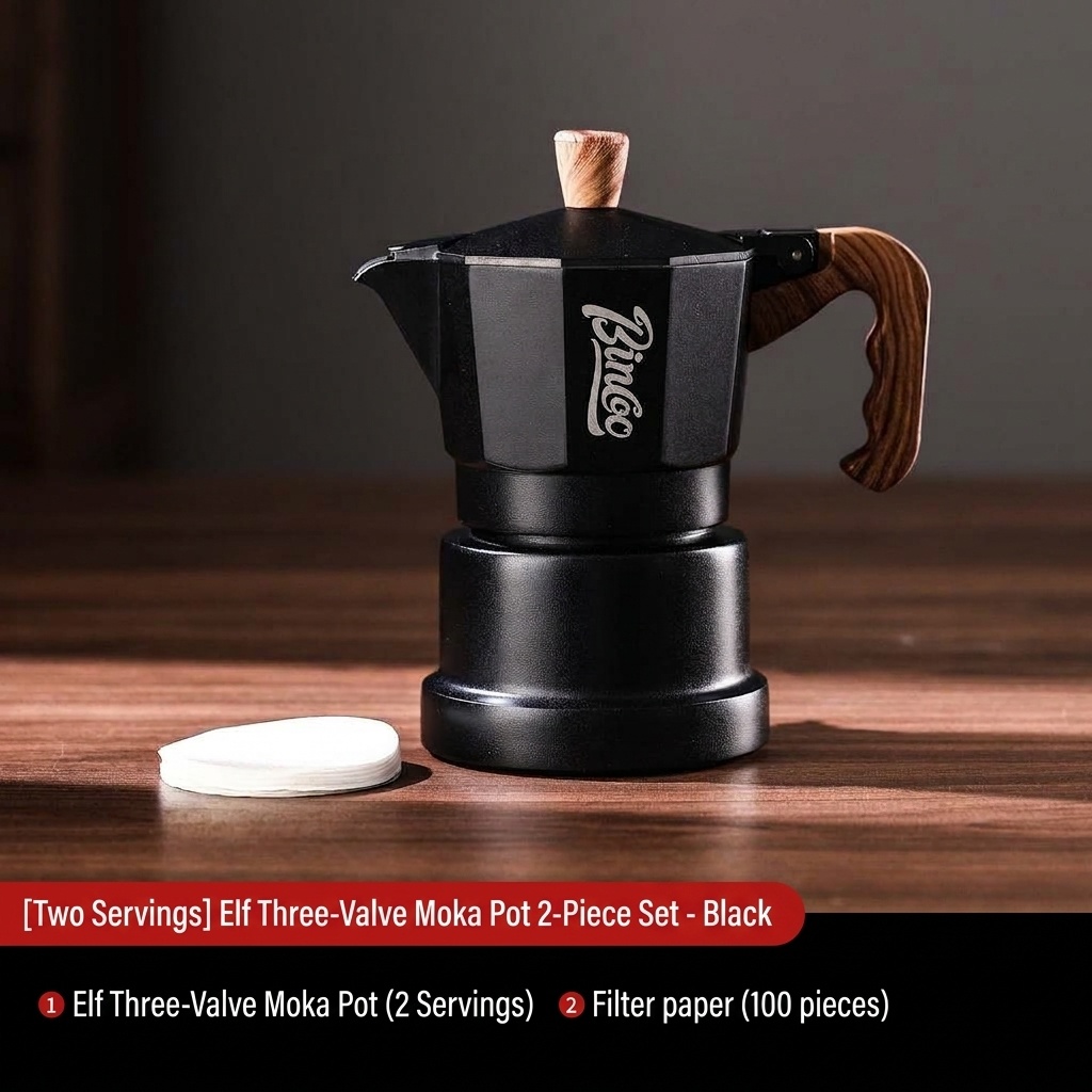 BinCo 3-Valve Moka Pot Espresso Maker - Black, White & Pink