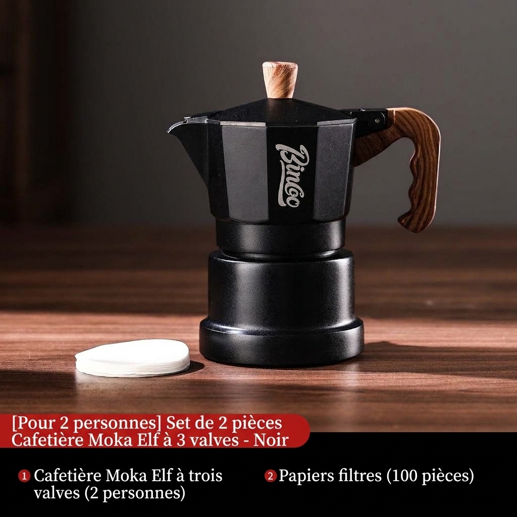 Cafetière italienne BinCo à 3 soupapes - Noir, blanc et rose