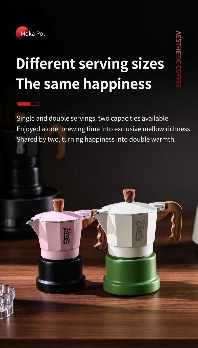 BinCo 3-Valve Moka Pot Espresso Maker - Black, White & Pink