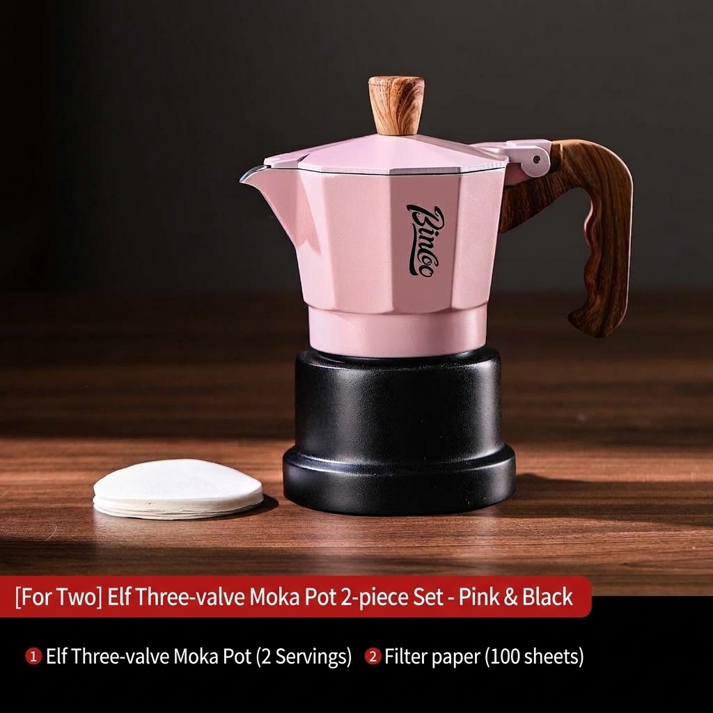 BinCo 3-Valve Moka Pot Espresso Maker - Black, White & Pink