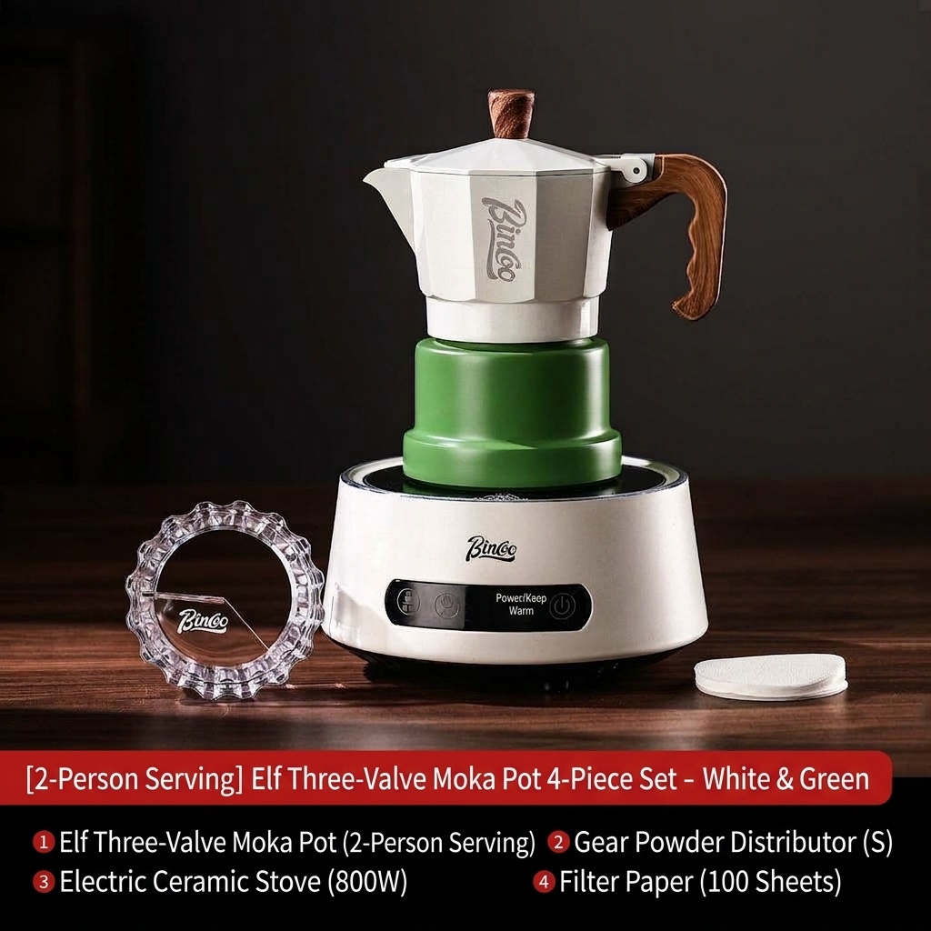BinCo 3-Valve Moka Pot Espresso Maker - Black, White & Pink