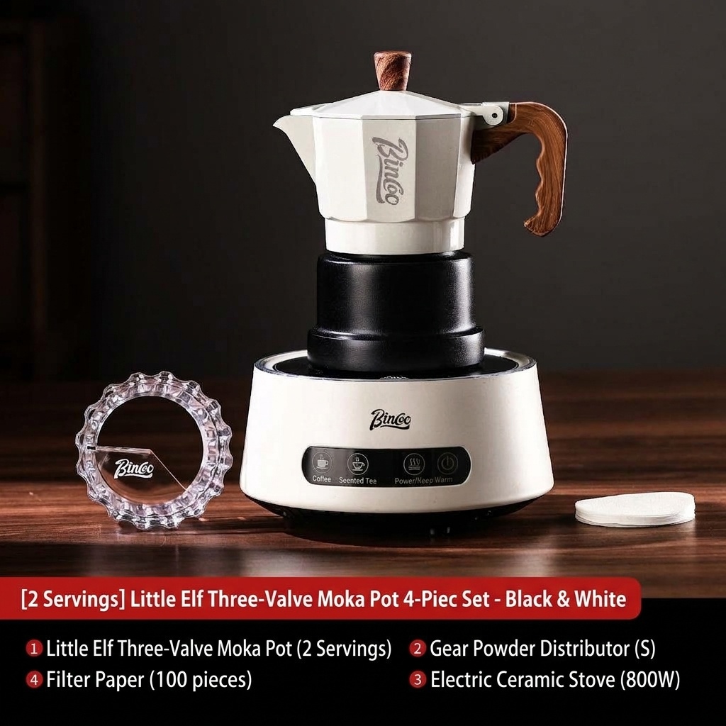 BinCo 3-Valve Moka Pot Espresso Maker - Black, White & Pink