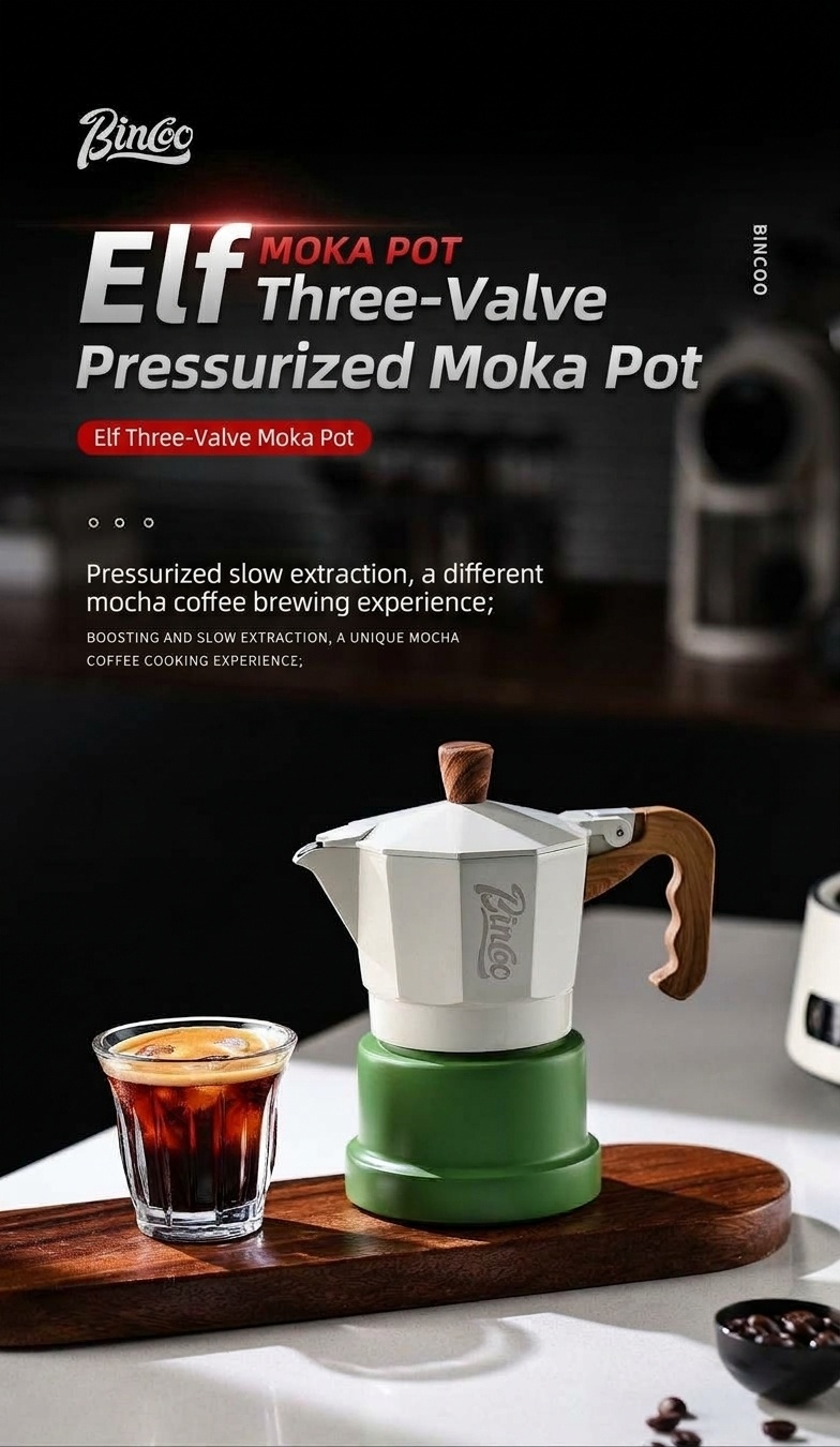 BinCo 3-Valve Moka Pot Espresso Maker - Black, White & Pink