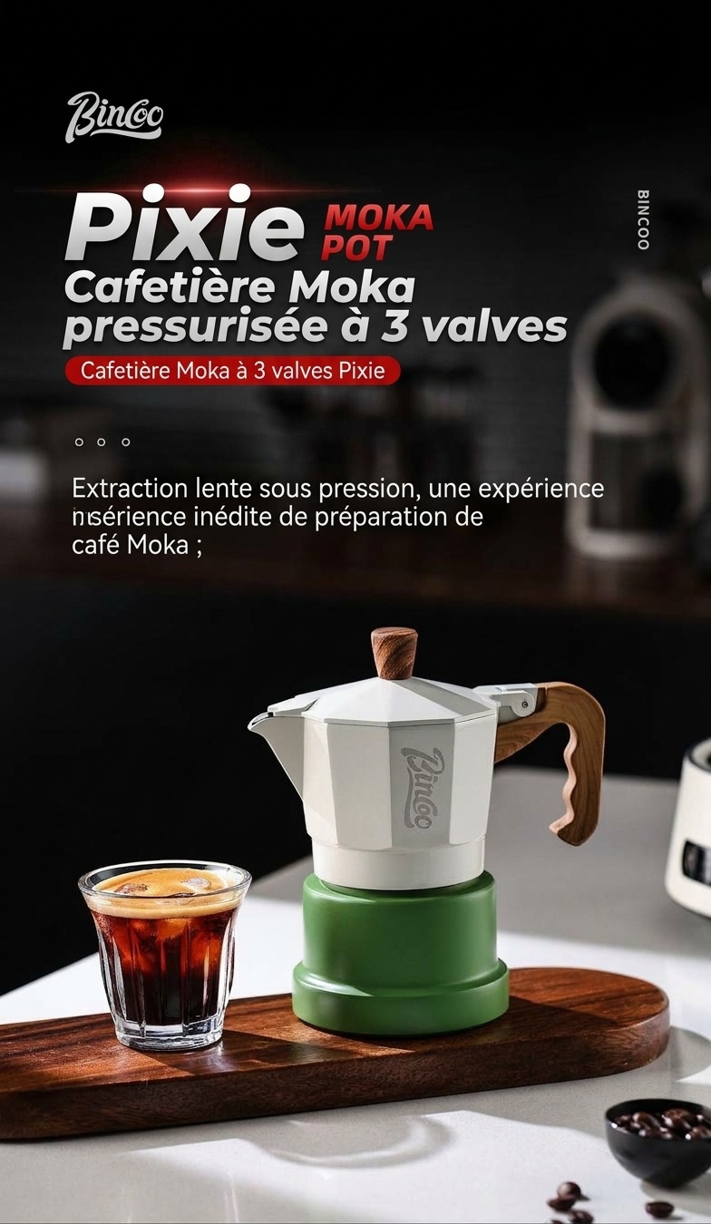 Cafetière italienne BinCo à 3 soupapes - Noir, blanc et rose