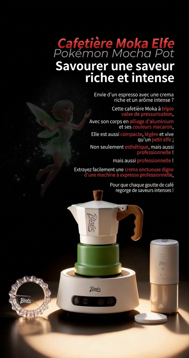 Cafetière italienne BinCo à 3 soupapes - Noir, blanc et rose