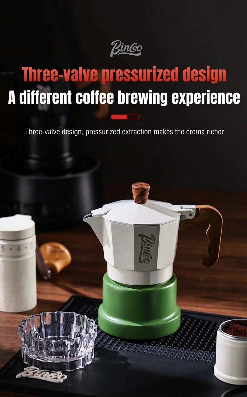 BinCo 3-Valve Moka Pot Espresso Maker - Black, White & Pink