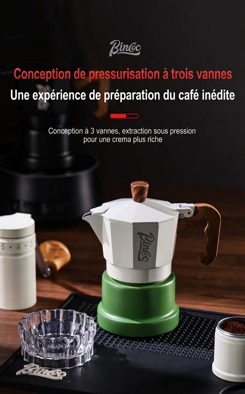 Cafetière italienne BinCo à 3 soupapes - Noir, blanc et rose