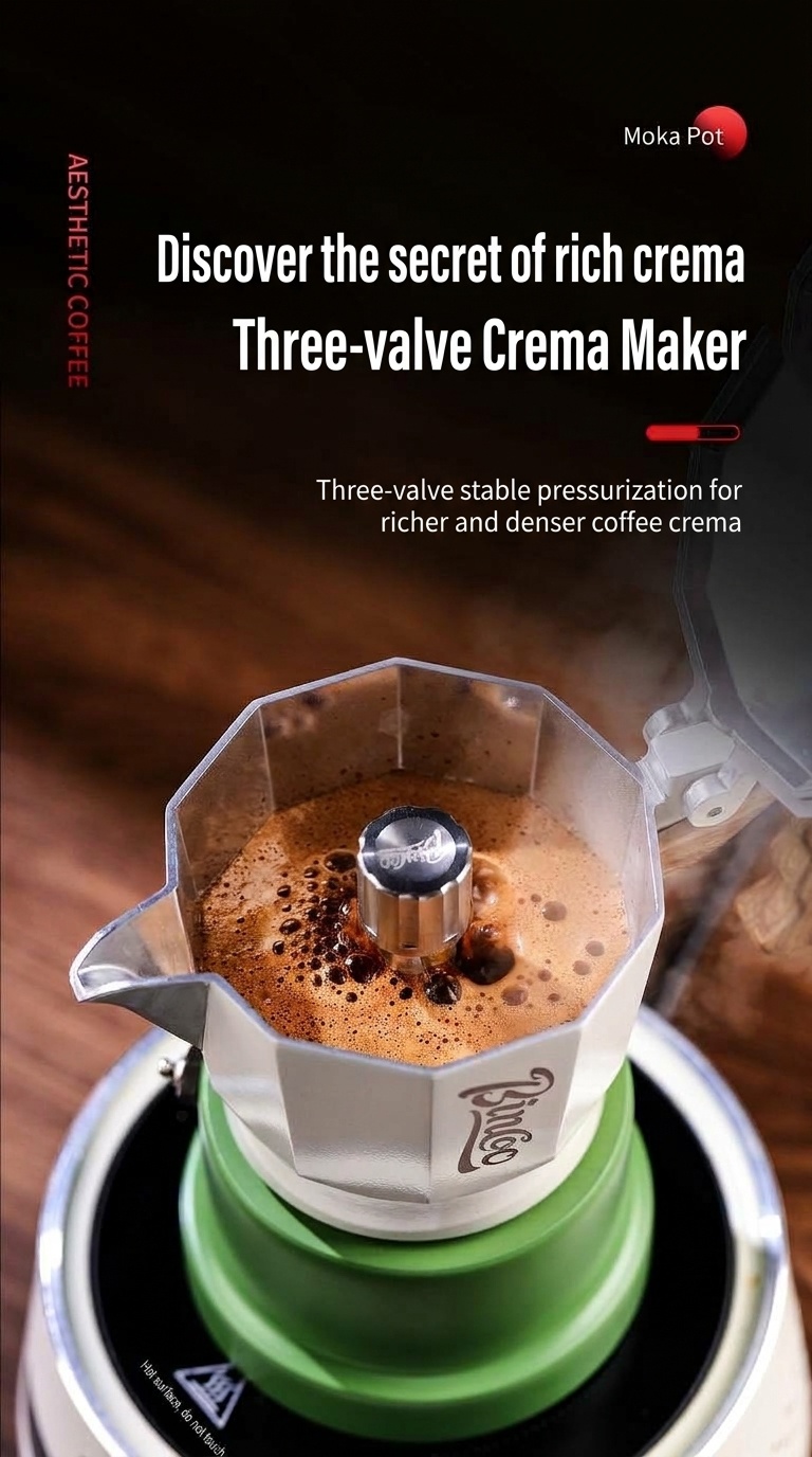 BinCo 3-Valve Moka Pot Espresso Maker - Black, White & Pink