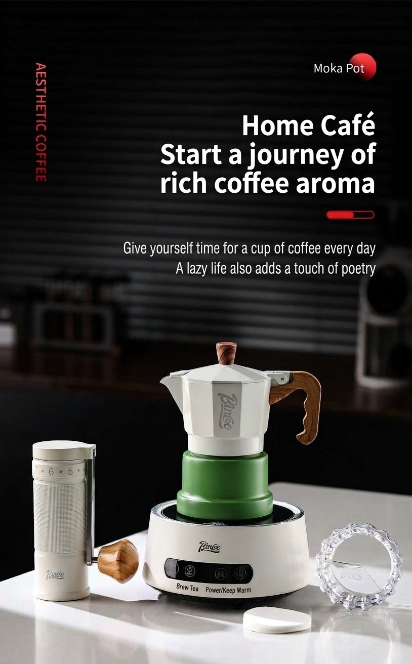 BinCo 3-Valve Moka Pot Espresso Maker - Black, White & Pink